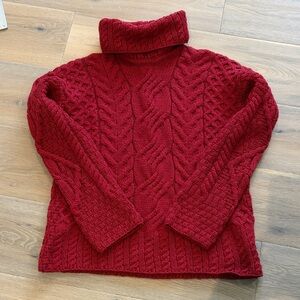 Aran Crafts Deep Red Cable Knit Turtleneck Sweater